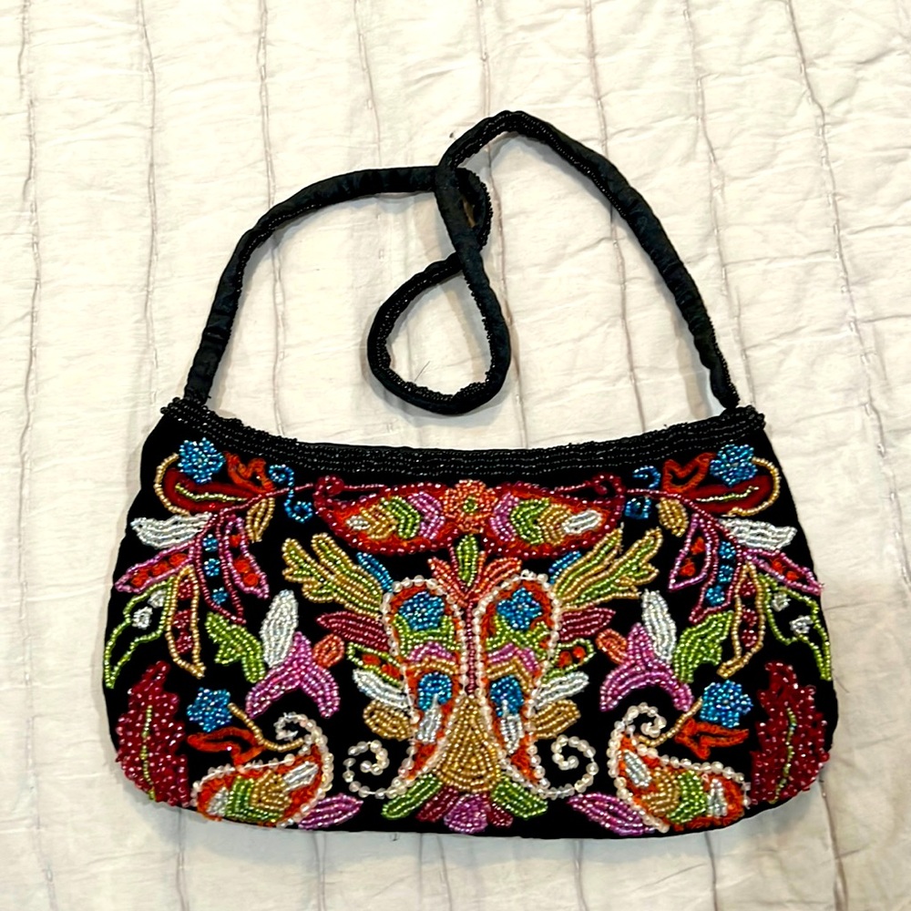 Embroidered clutch with glass beads